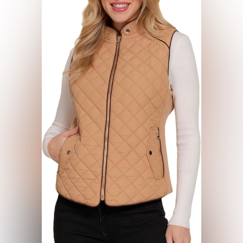 Love Tree  Like New Rib Trim Quilted Padding Zip Up Lightweight Vest, Women’s M